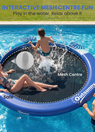 8FT Inflatable Water Hammock Floating Ring, Inflatable Floating Dock Platform for for Lakes, Pools, Oceans, Blue