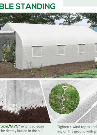20' x 10' x 7' Walk-in Tunnel Greenhouse with Zippered Mesh Door & 8 Mesh Windows, Gardening Plant Hot House with Galvanized Steel Hoops, White
