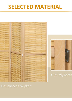 Hand Woven Room Divider, 4 Panel Bamboo Folding Privacy Screen for Home Office, 47.25"x67"x0.75", Natural