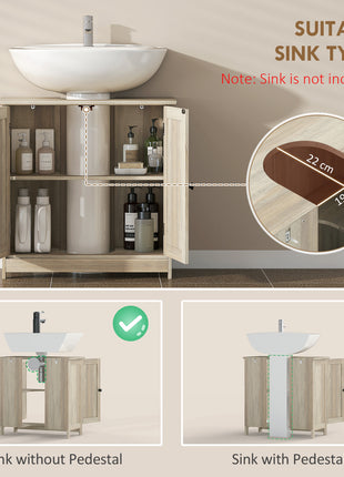 Bathroom Vanity Cabinet, Under Sink Bathroom Cabinet with 2 Doors and Adjustable Shelf, Weathered Gray Oak