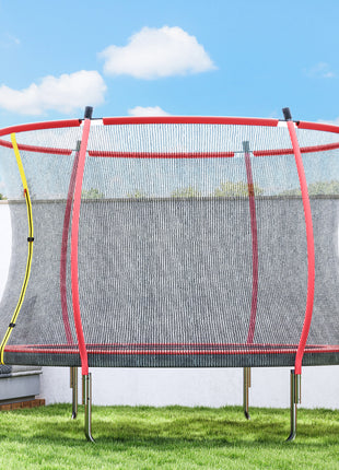 10ft Outdoor Trampoline with Net Enclosure, Curved Poles and Safety Pad, ASTM Approved, Red