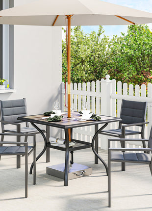 37" Square Outdoor Dining Table for 4, Patio Table with Umbrella Hole, Shelf, Faux Wood Top for Garden, Backyard, Gray