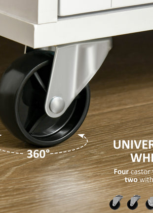 41" Modern Rolling Kitchen Island on Wheels, Utility Cart Storage Trolley with Rubberwood Top & Drawers, White