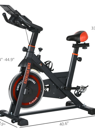 Exercise Bike, Flywheel Indoor Stationary Bike, Adjustable Height and Resistance, with LCD Monitor, Comfortable Seat Cushion, 264 lbs Capacity, Black and Red