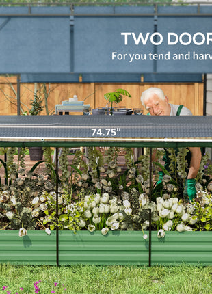 Galvanized Steel Planter Box with Crop Cage and Shade Cloth, Raised Garden Bed for Flowers, Veggies and Herbs, Green