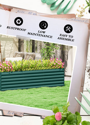 8x2x2ft Galvanized Raised Garden Bed Kit with Safety Edging for Flowers, Herbs and Vegetables, Green