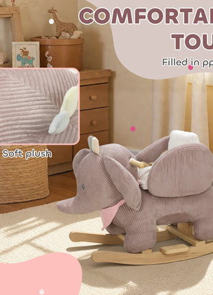 Baby Rocking Horse with Seat, Kids Ride On Toy with Realistic Elephant Sound and Safety Belt for 18 to 36 Months, Pink