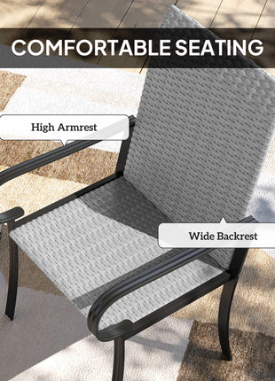 Set of 4 Outdoor Wicker Dining Chairs with Armrest, Steel Frame, High Back and Deep Seating, Gray