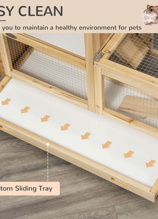 2-Tier Wooden Hamster Cage, Small Animals Hutch, w/ Seesaw, Tray