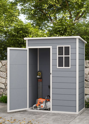 Resin Garden Shed, 5'x3' Outdoor Storage Shed with Lock, Window, Vent, Utility Tool Shed for Backyard, Patio, Gray