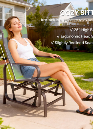 Gliding Lounger Chair Set of 2, Single Rockers with Lightweight Metal & Mesh Construction, Gray