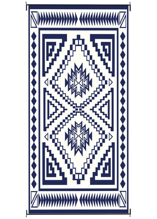 Reversible Outdoor Rug, Waterproof Plastic Straw with Carry Bag, 9' x 18', Blue & White Square Patchwork