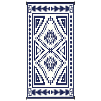 Reversible Outdoor Rug, Waterproof Plastic Straw with Carry Bag, 9' x 18', Blue & White Square Patchwork