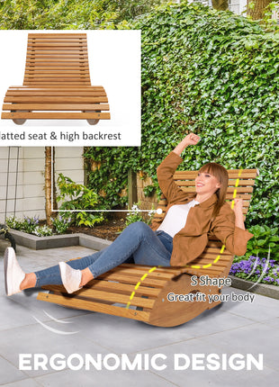 Outdoor Rocking Chair w/ Slatted Seat, Wooden Rocking Chair, 51.25" x 23.5" x 23.5", Teak