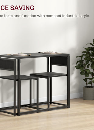 3-Piece Dining Room Set, Industrial Kitchen Table Set with Rectangular Table and 2 Dining Chairs, Black