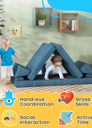 12 Pcs Foam Climbing Blocks for Toddlers, Indoor Soft Play Equipment for Boys and Girls, Blue
