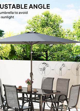 8 Pieces Patio Furniture Set with 9Ft Patio Umbrella, Outdoor Dining Table and Chairs, Mixed Gray