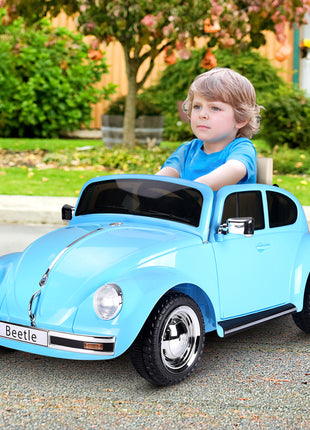 Licensed Volkswagen Beetle Electric Kids Ride-On Car 6V Battery Powered Toy with Remote Control Music Horn Lights MP3 for 3-6 Years Old Blue