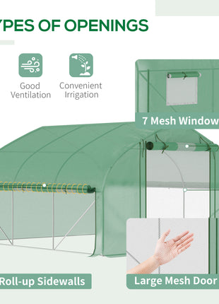 11.5' x 10' x 6.5' Walk-in Tunnel Greenhouse, Green House with Zippered Mesh Door, 7 Mesh Windows & Roll-up Sidewalls, Upgraded Gardening Plant Hot House with Galvanized Steel Hoops, Green