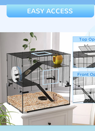 23.5" Hamster Cage, Gerbil Cage with Glass Basin for Small Hamsters, Black