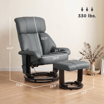 Massage Recliner Chair with Ottoman, 360° Swivel Recliner and Footstool, 10-Point Vibration, Gray