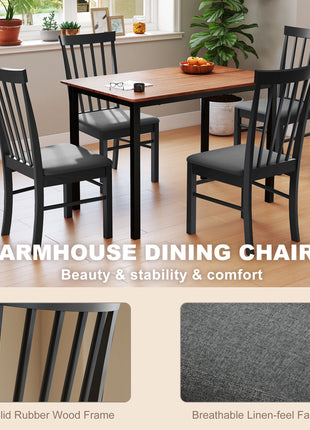 Wooden Dining Chairs Set of 4, Farmhouse Upholstered Kitchen Chairs with Rubber Wood Frame, Black and Gray