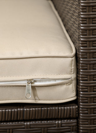 Outdoor Wicker Loveseat, Patio Furniture Couch with Cushions, 2 Seats PE Rattan Sofa, 2 Throw Pillows, Beige