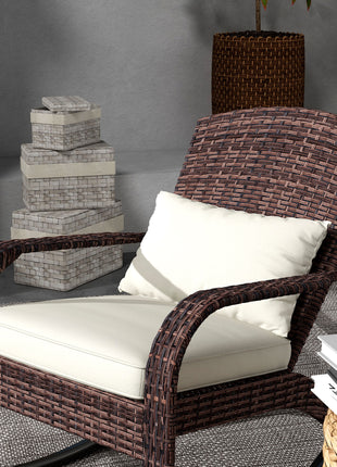 Adirondack Chair, Outdoor Wicker Rocking Chair with High Back, Seat Cushion, and Pillow for Porch, Balcony, Cream White