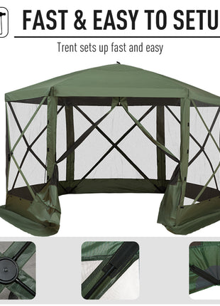 6-Sided Hexagon Pop Up Party Tent Gazebo with Mesh Netting Walls & Shaded Interior, 12' x 12', Green
