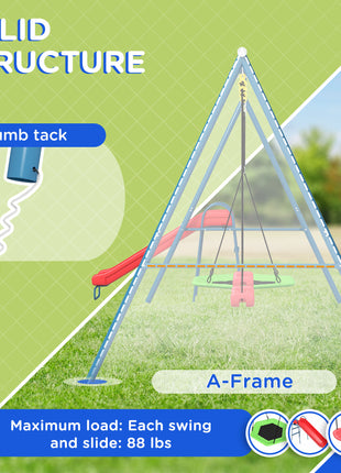 Metal Swing Set for Backyard, 3 in 1 Design with 1 Nest Swing, 2 Seats, 1 Slide, Holds Up to 352 lbs. for Ages 3-8