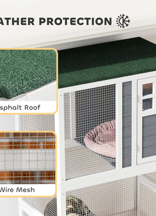 74" Wooden Catio Outdoor Cat Enclosure Weatherproof & Wheeled, Outside Cat House with High Weight Capacity, Kitten Cage Condo, White