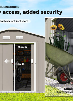 Garden Metal Shed, Storage Shed Utility Storage with Double Locking Doors for Bike, Yard Tools, Light Gray