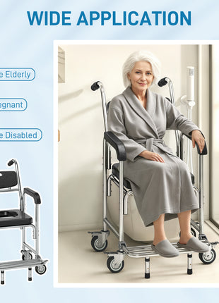 3-in-1 Shower Commode Wheelchair, Accessible Transport Commode Medical Rolling Chair, Black