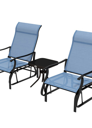 3-Piece Outdoor Gliders Set Bistro Set with Steel Frame, Tempered Glass Top Table for Patio, Garden, Light Blue