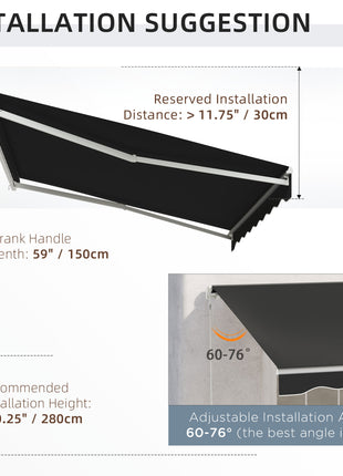 10' x 8' Electric Awning, Retractable Awning, UV Protection Sun Shade Shelter with Remote Controller and Manual Crank Handle for Deck, Balcony, Yard, Black