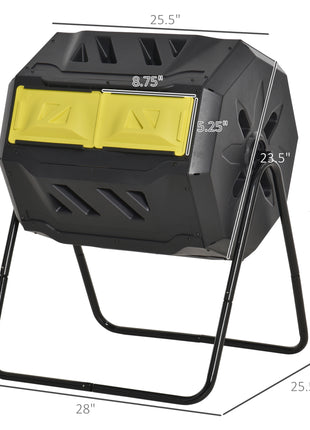 Tumbling Compost Bin Outdoor 360° Dual Chamber Rotating Composter 43 Gallon, Yellow