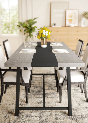 Industrial Kitchen Table for 8 People, 70.9" Long Dining Table with Large Tabletop and Steel Legs for Dining Room, Gray