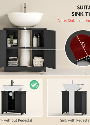 Pedestal Sink Storage Cabinet, Bathroom Sink Cabinet with U-Shape Cut-Out and Adjustable Shelf, Black