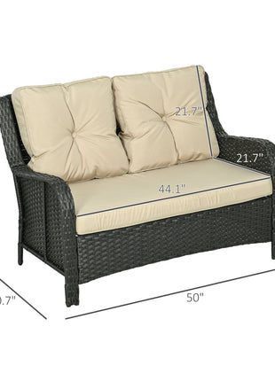 2-Seater Outdoor Sofa w/ 4" Thick Cushions, Outdoor Couch, Beige