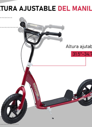 Kick Scooter for Kids 5-12 Years Old with Adjustable Height Handlebar, Non-slip Footplate, Big Wheels, Rear Brake, Red