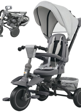 6 in 1 Kids Tricycle with Adjustable Push Handle, Removable Canopy, Reversible Seat, for 1-5 Years, Gray