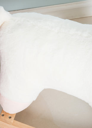Lamb Rocking Horse Sheep, Nursery Stuffed Animal Ride On Rocker for Kids, Wooden Plush, White