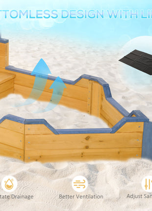 Kids Wooden Sandbox Pirate Ship Sandboat w/ Bench Seat Storage Space Ceder Wood