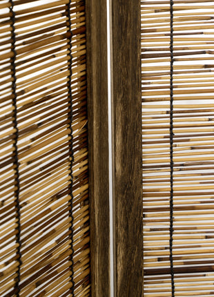 Hand Woven Room Divider, 4 Panel Folding Privacy Screen, Indoor Reed Partition Wall, 63"x67"x0.75", Brown