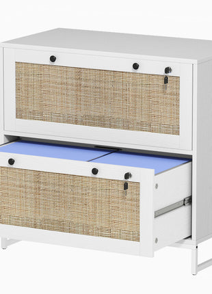 Lockable Filing Cabinet, Boho 2 Drawer File Cabinet with Adjustable Hanging Bar for Letter, A4 and Legal Size, White
