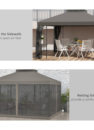 10x12 Gazebo with Shelves, Double Roof, and Netting for Outdoor Use, Perfect for Family Gatherings, Gray