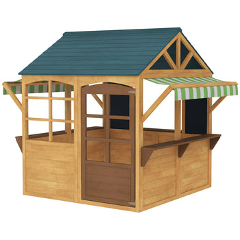 Wooden Outdoor Playhouse, Foldable Kids Cottage with Windows, Working Door, Snack Bars, Waterproof Covers, for 3-8 Years