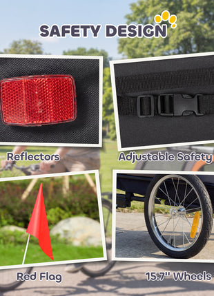 Dog Bike Trailer, Pet Cart Bicycle Carrier with 2 Entrances, Quick Release Wheels, Reflectors, Flag, Safety Leash