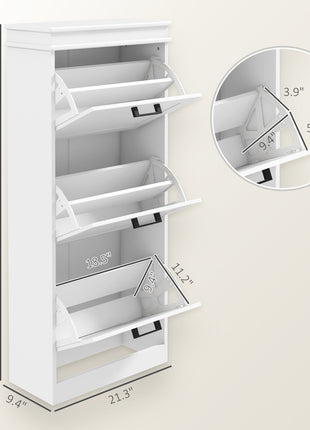 Modern Shoe Storage Cabinet with 3 Flip Drawers for 15 Pairs, Narrow Shoe Organizer for Entryway, Hallway, White