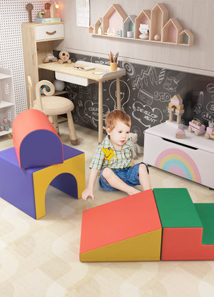 4 Piece Foam Play Set, Soft & Safe Kids Toddlers Children Climbing Set for Crawling or Sliding, Assorted